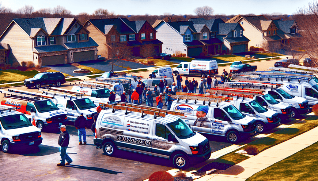 Parked roofing company vans 