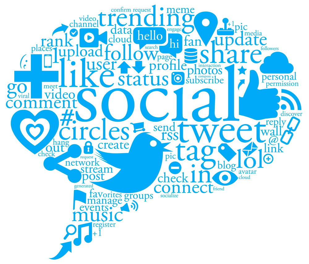 Social media cloud, property management marketing concept. 