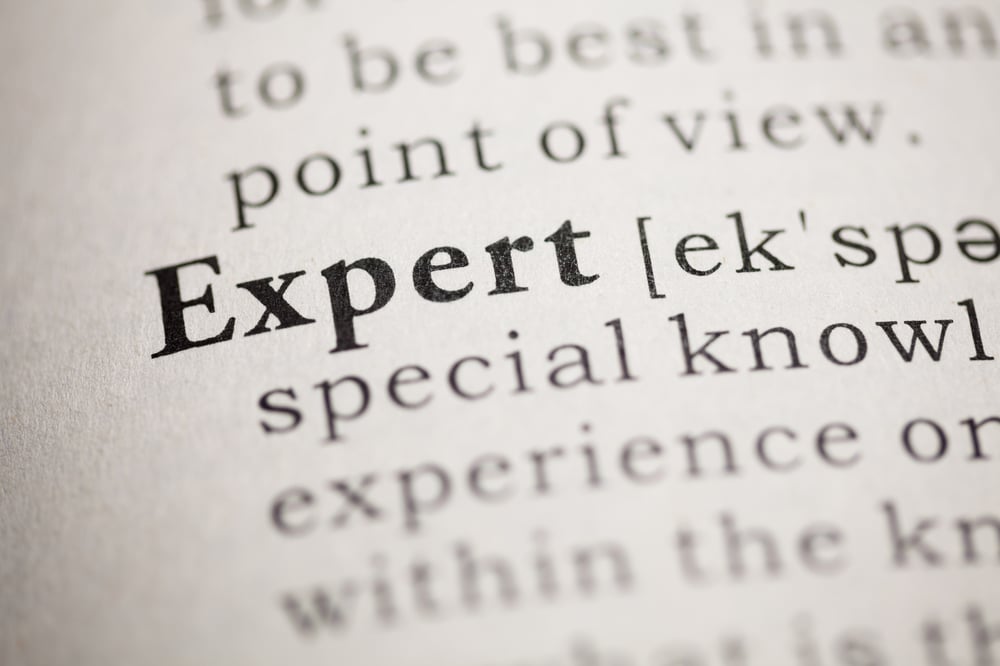 Dictionary entry for the word "Expert," concept of a pillar page positioning property managers as experts. 
