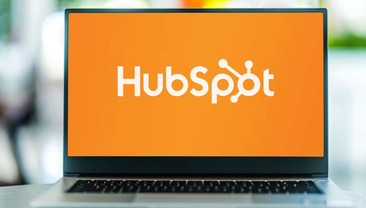 Laptop computer displaying logo of HubSpot
