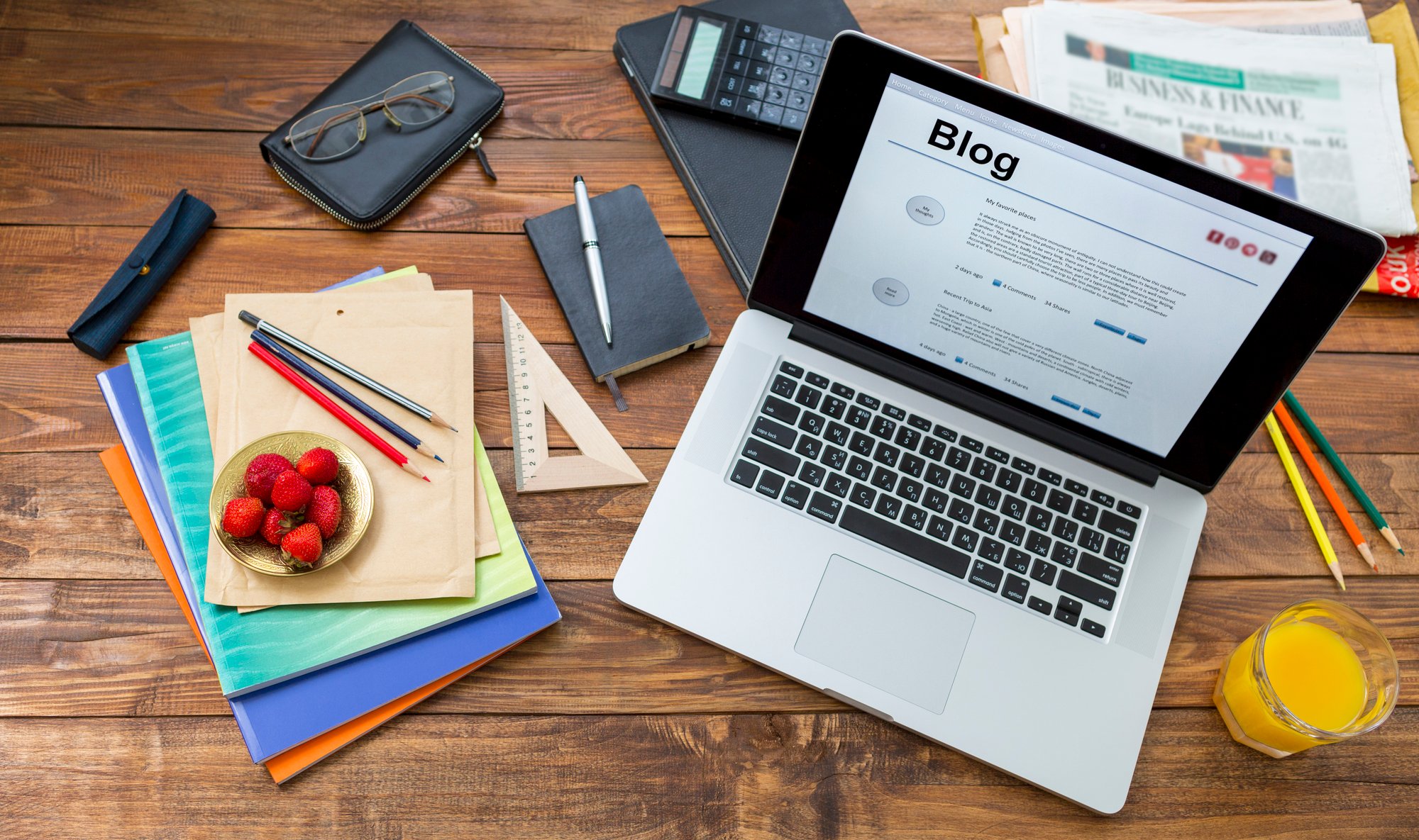 A blog on a laptop, property management blog concept. 