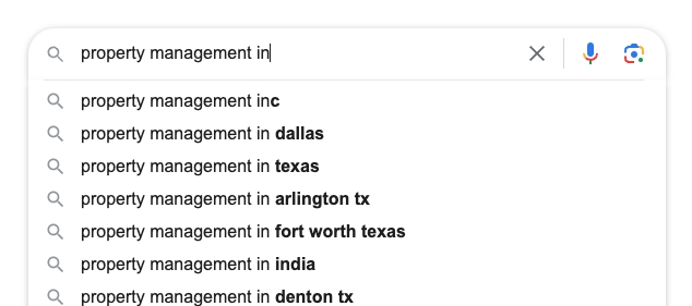 Property management marketing keyword research.