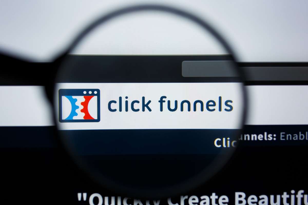 CLICK FUNNELS logo visible on display screen