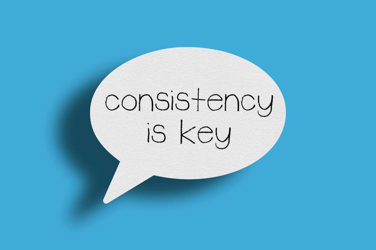 Consistency is key in a white speech bubble, content marketing strategy concept
