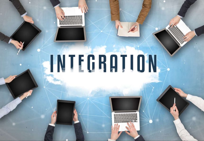 Group of people having a meeting with INTEGRATION insciption