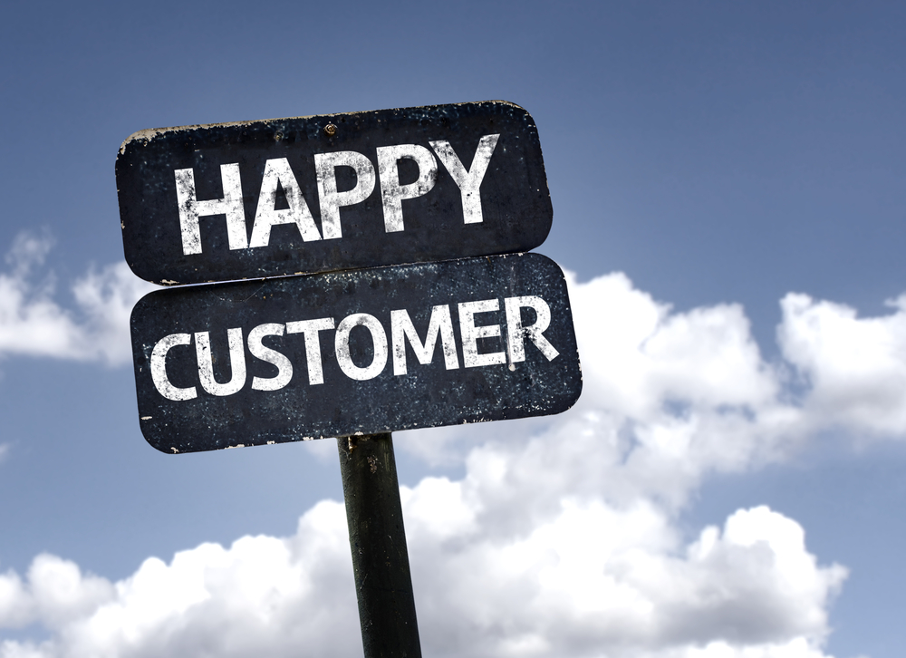 Happy Customer sign with clouds and sky background-1