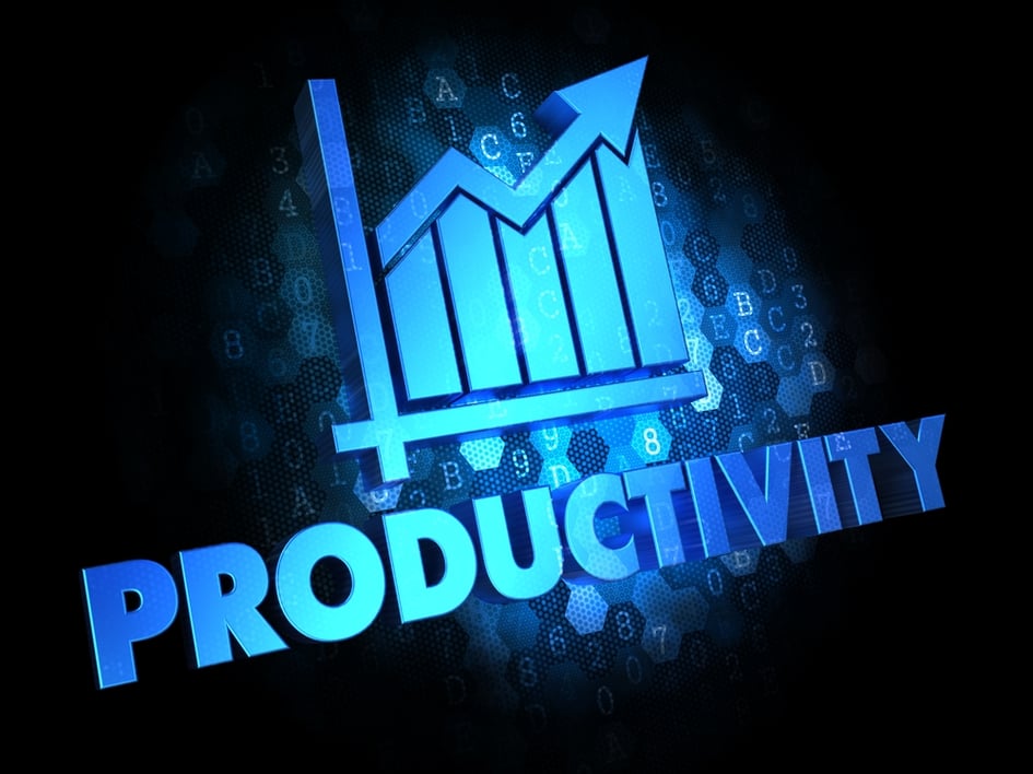 Productivity with Growth Chart - Blue Color Text on Dark Digital Background.-1