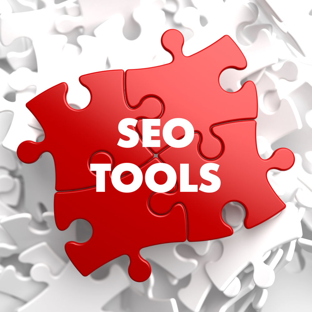 SEO Tools - Inscription on Red Puzzle on white background.-1