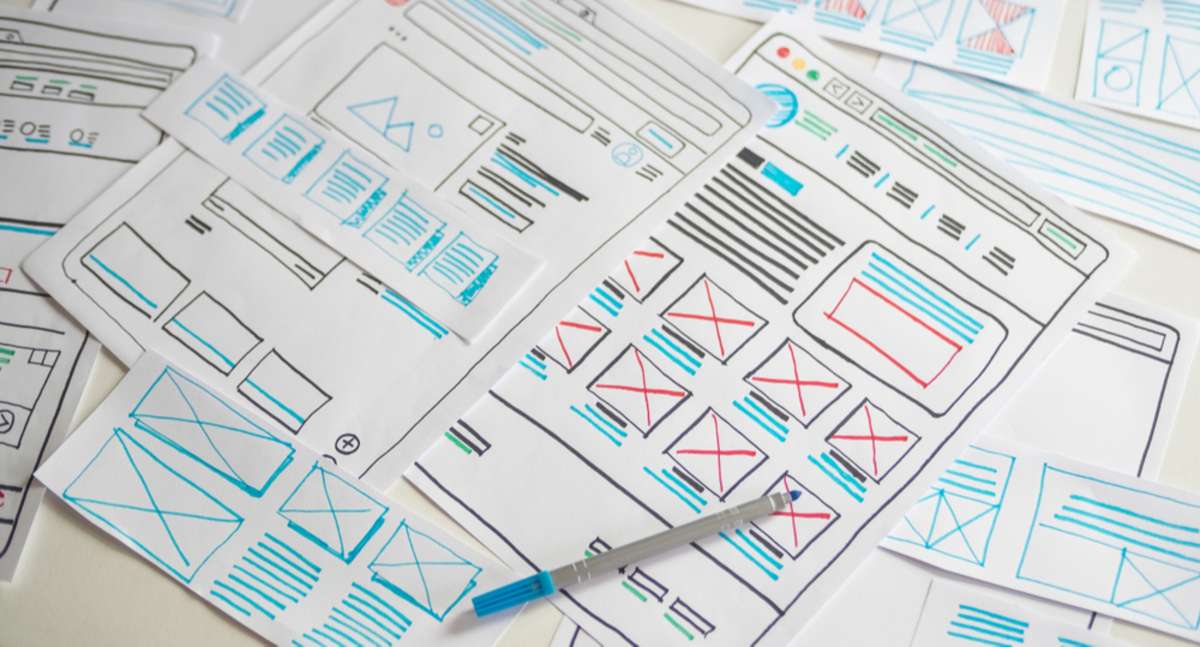 Website designer Creative planning application development draft sketch drawing template layout framework wireframe design studio