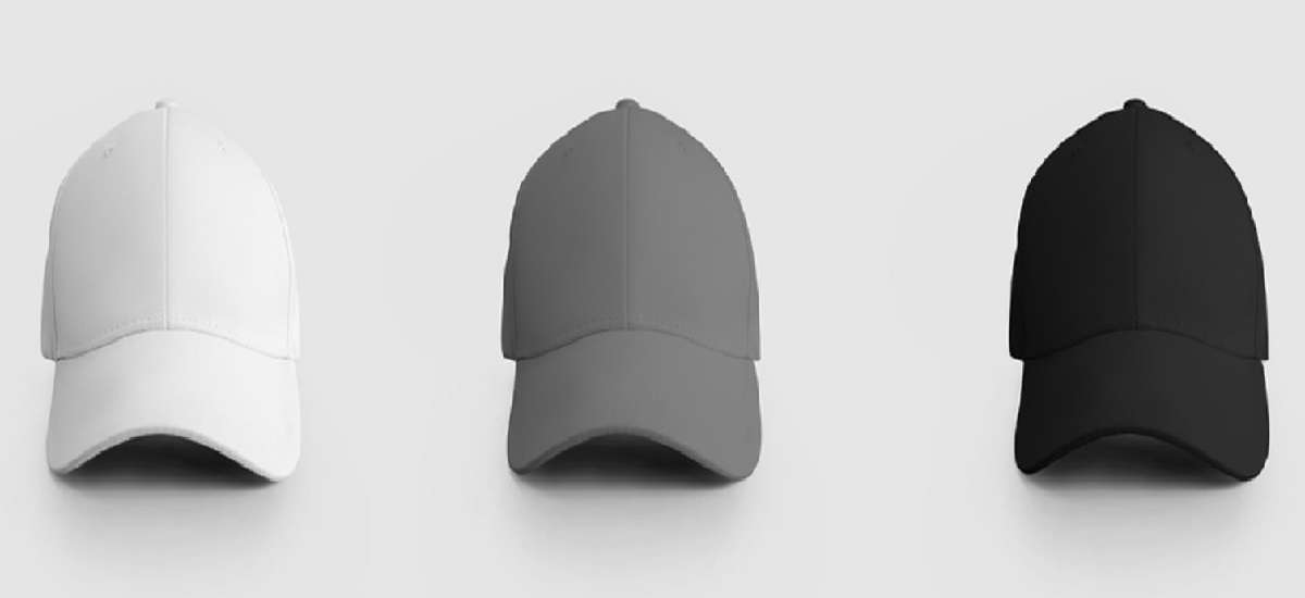 White, gray, black cap mockup isolated on background for design and pattern presentation 03