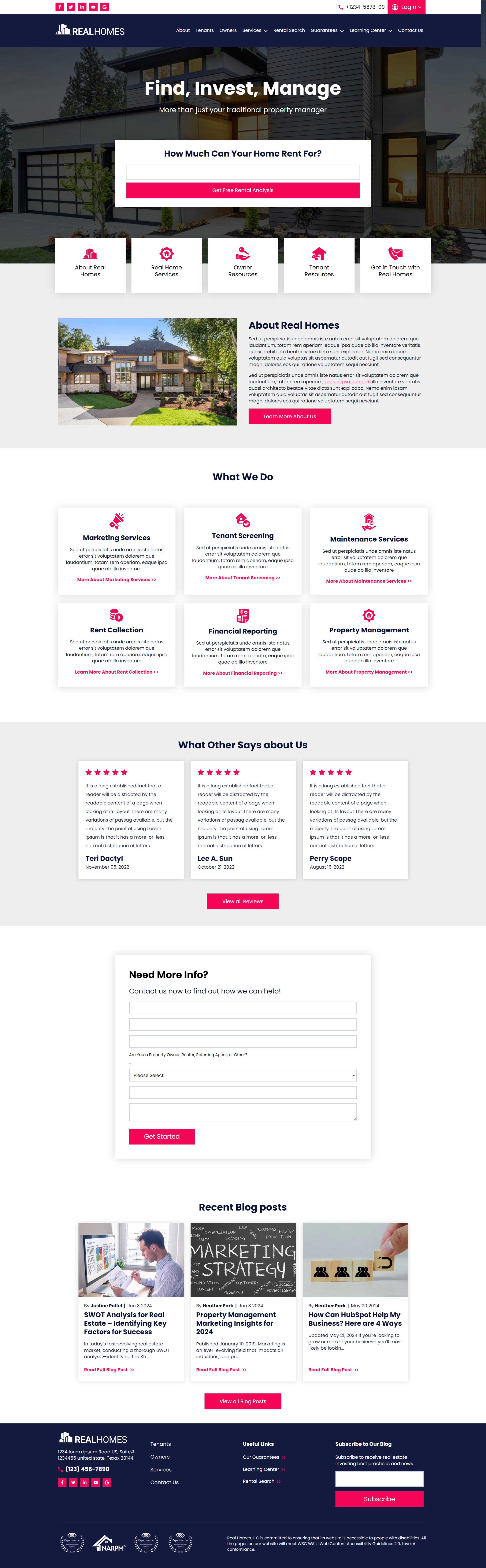 A dynamic homepage featuring highlighted listings, areas we serve, free rental analysis, and more.